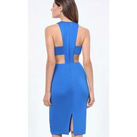 Bebe Fierce Deep V Plunge Side Cut Out Blue Ponte Dress Size S - Picture 3 of 12